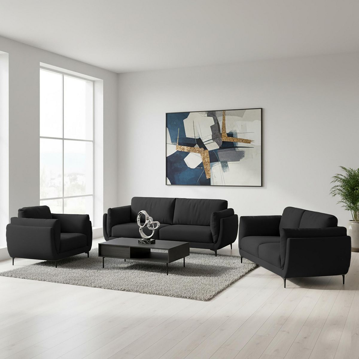 CASA BELLA - Sofá 6 Cuerpos Maelis 200x89x80cm Negro