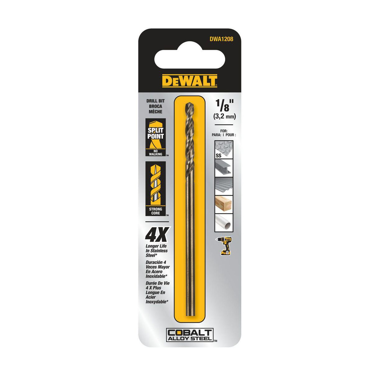DEWALT - Broca cobalto 1/8" x 2 3/4" DWA1208 DeWALT