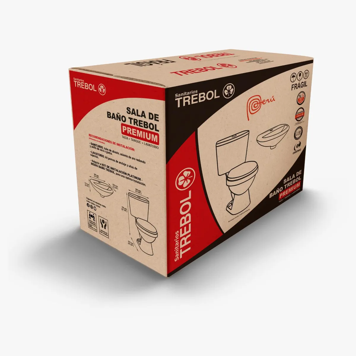 TREBOL - Sala Rapid Jet Premium: Tanque Doble Pulsador + Taza + Lavamanos.