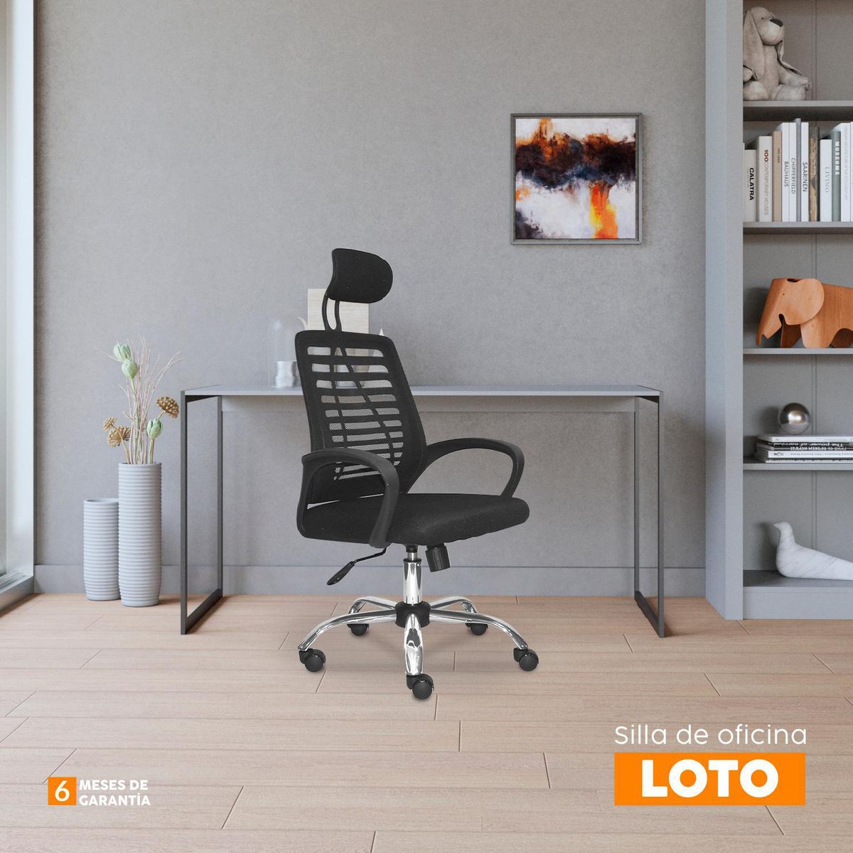 BONNO - Silla de Escritorio con Cabecera Loto Negro