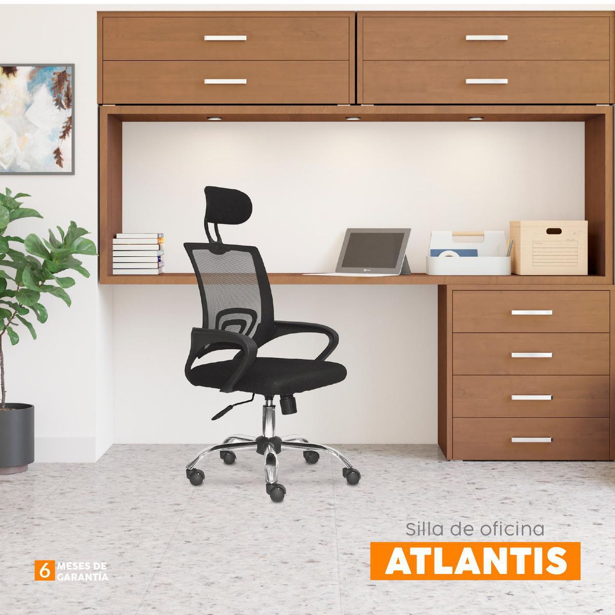 BONNO - Silla de Escritorio con Cabecera Atlantis Negro