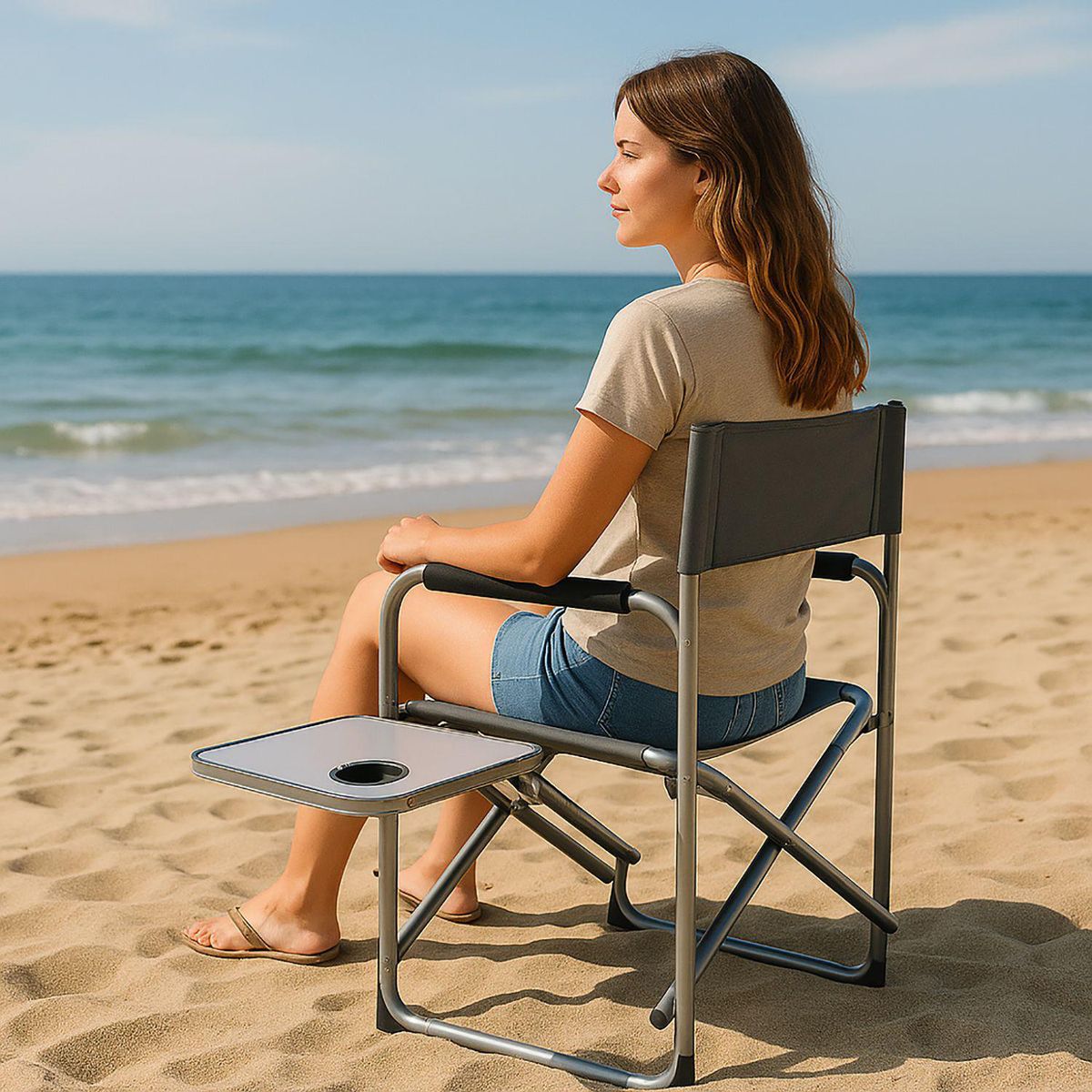 NATIONAL GEOGRAPHIC - Silla Plegable Director Con Mesa 57x79x47cm Gris