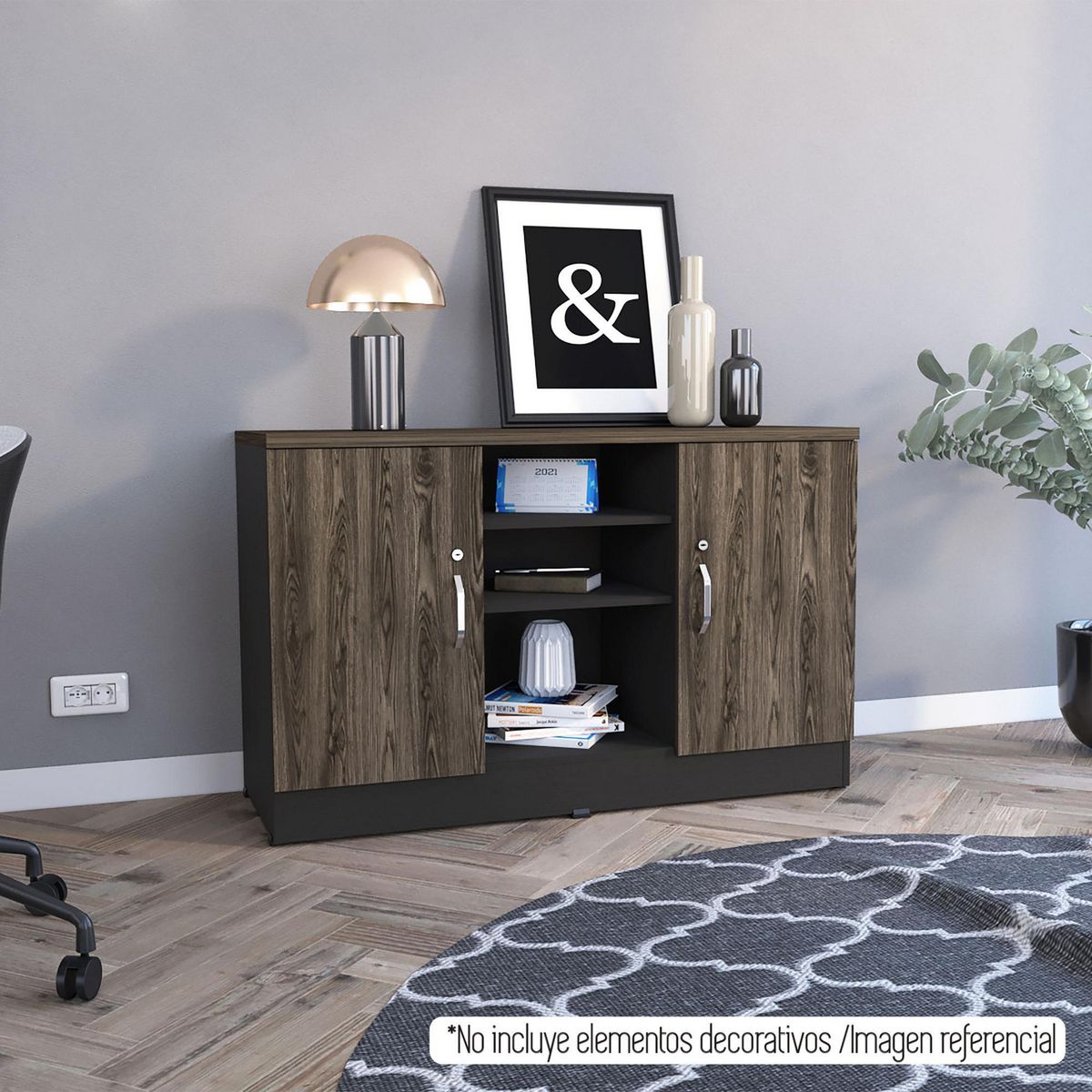 TUHOME - Archivador Home Office 75.7x120x45.5cm Coñac/Negro.