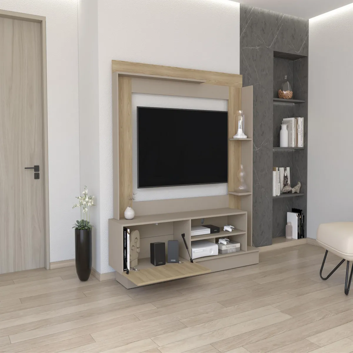 Estante Doha TV 70" 180x175x38.5cm Taupe/Fresno., marca TUHOME - Foto 2