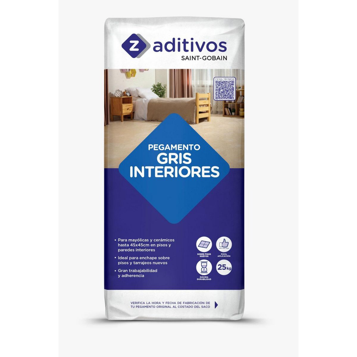Z ADITIVOS - Pegamento Con Aditivos Para Interiores 25 Kg X 48 Unidades.