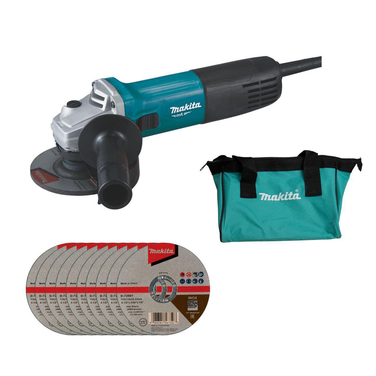 MAKITA - Esmeril Angular 115 mm 850 W Con 10 Discos.