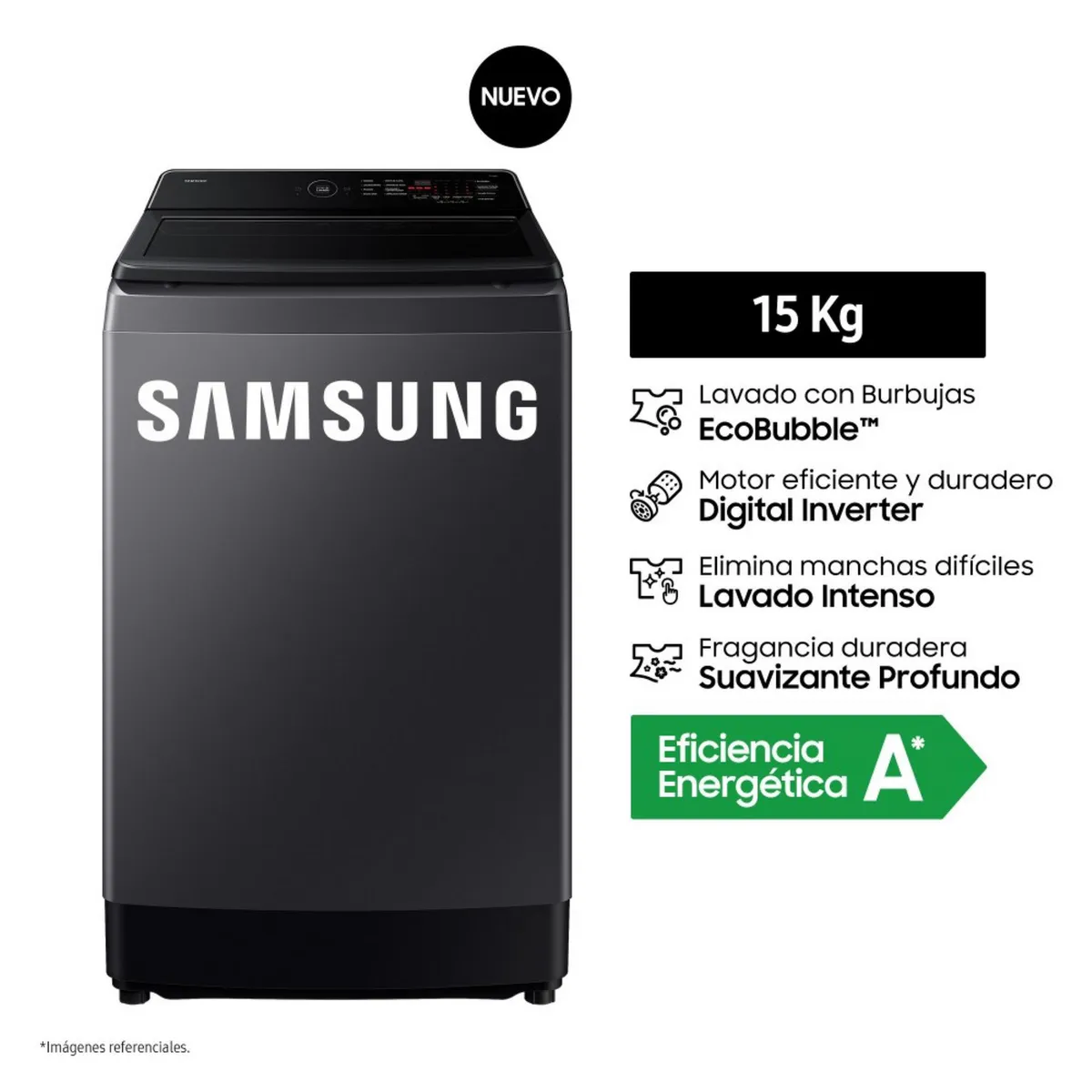 SAMSUNG - Lavadora Carga Superior 15kg Gris Grafito WA40F15E4CPE.