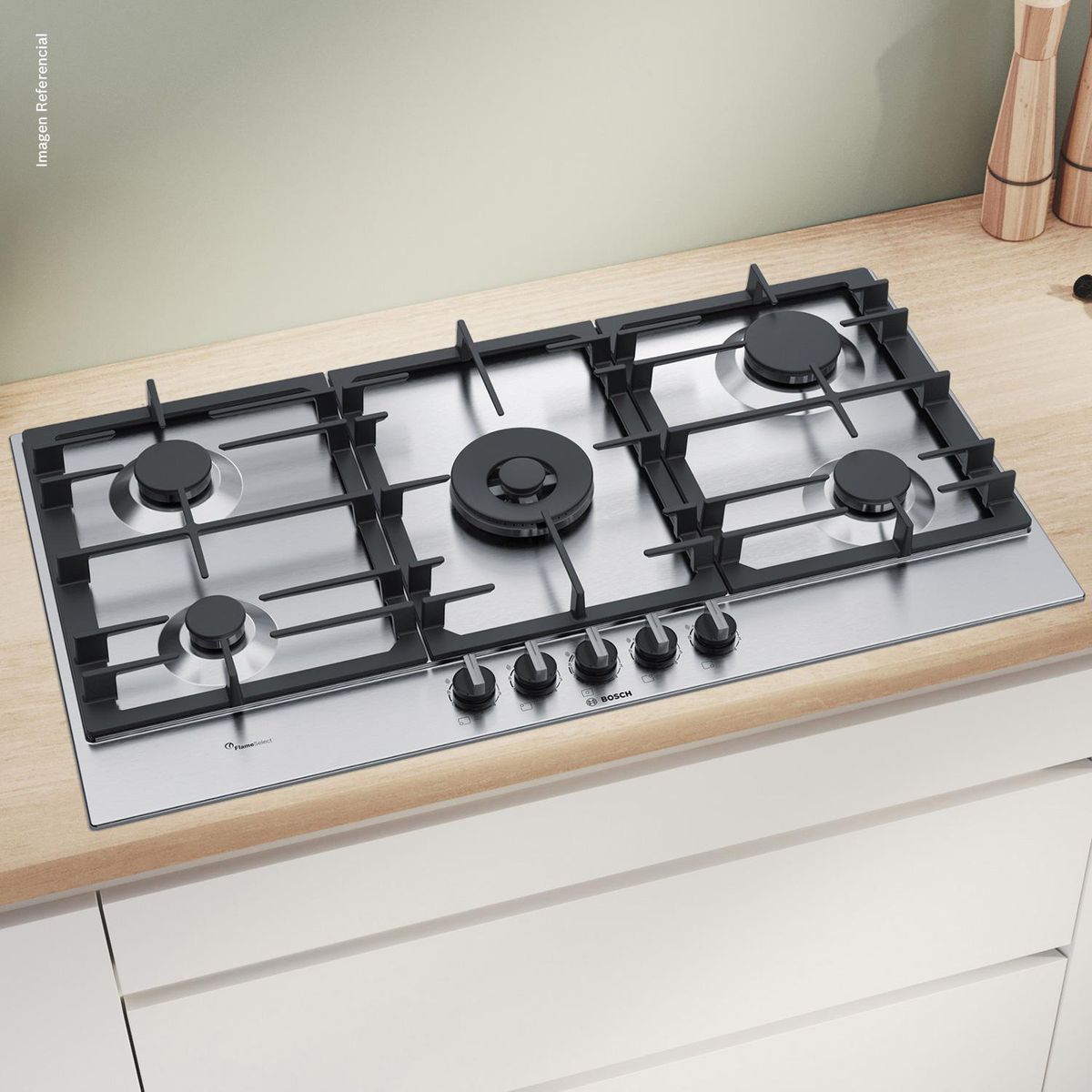 BOSCH - Encimera Gas Natural 5 Platos Acero PCR9A5B90 INOX