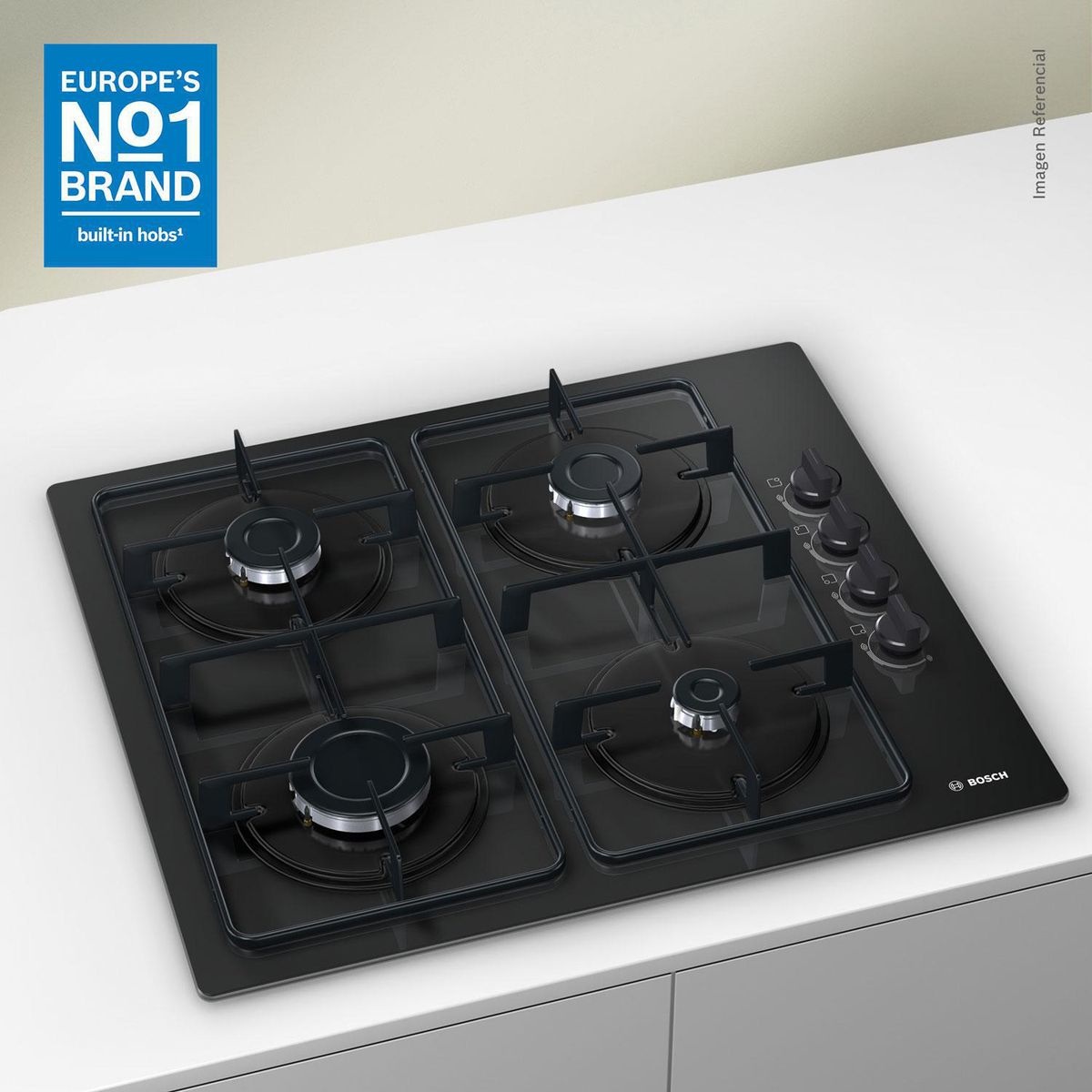 BOSCH - Encimera Gas Natural 4 Platos Negro POP6B6B80 NG