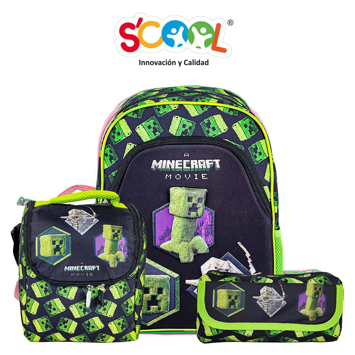 SCOOL - Mochila Niño Set 3 Piezas Minecraft
