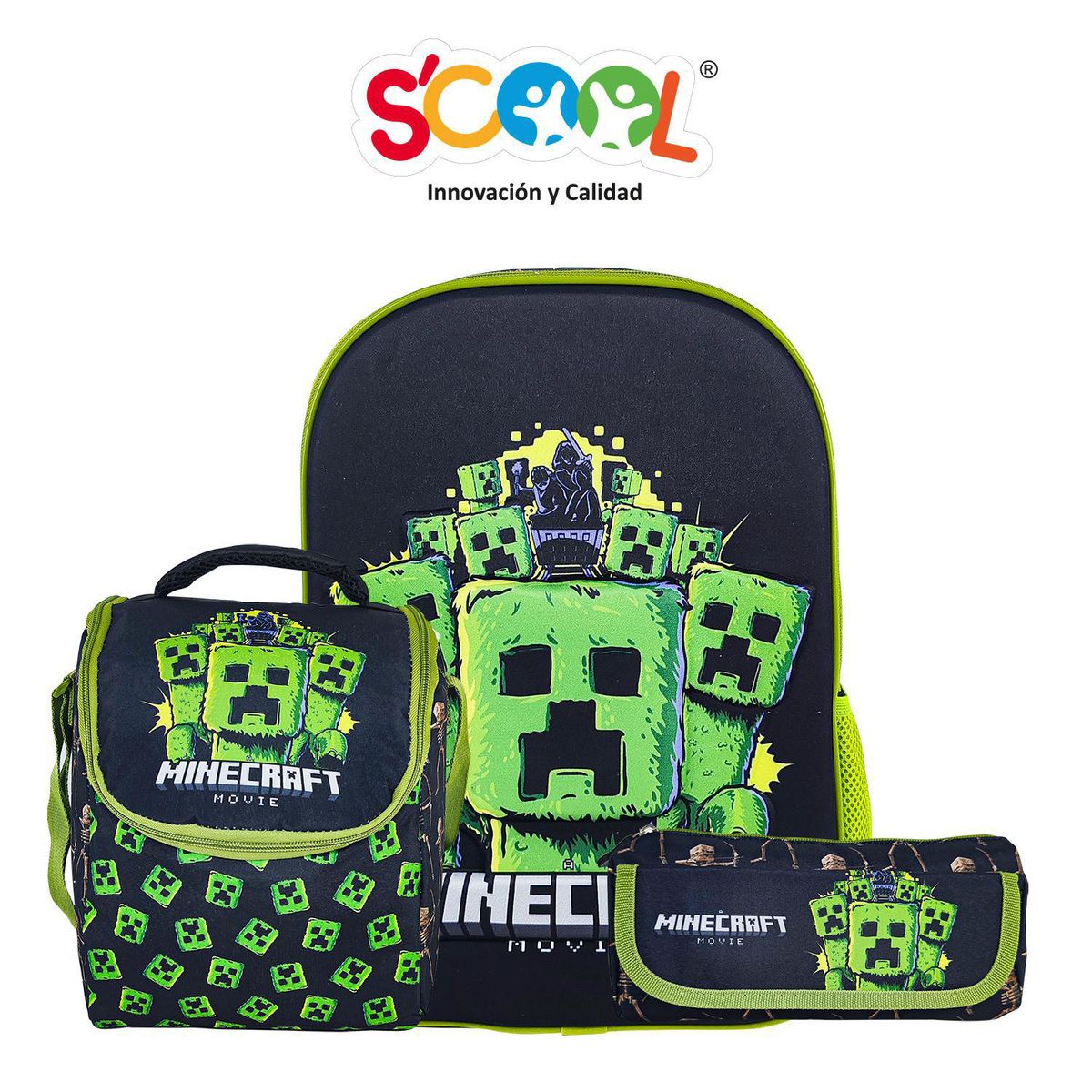 SCOOL - Mochila Niño Set 3 Piezas Minecraft