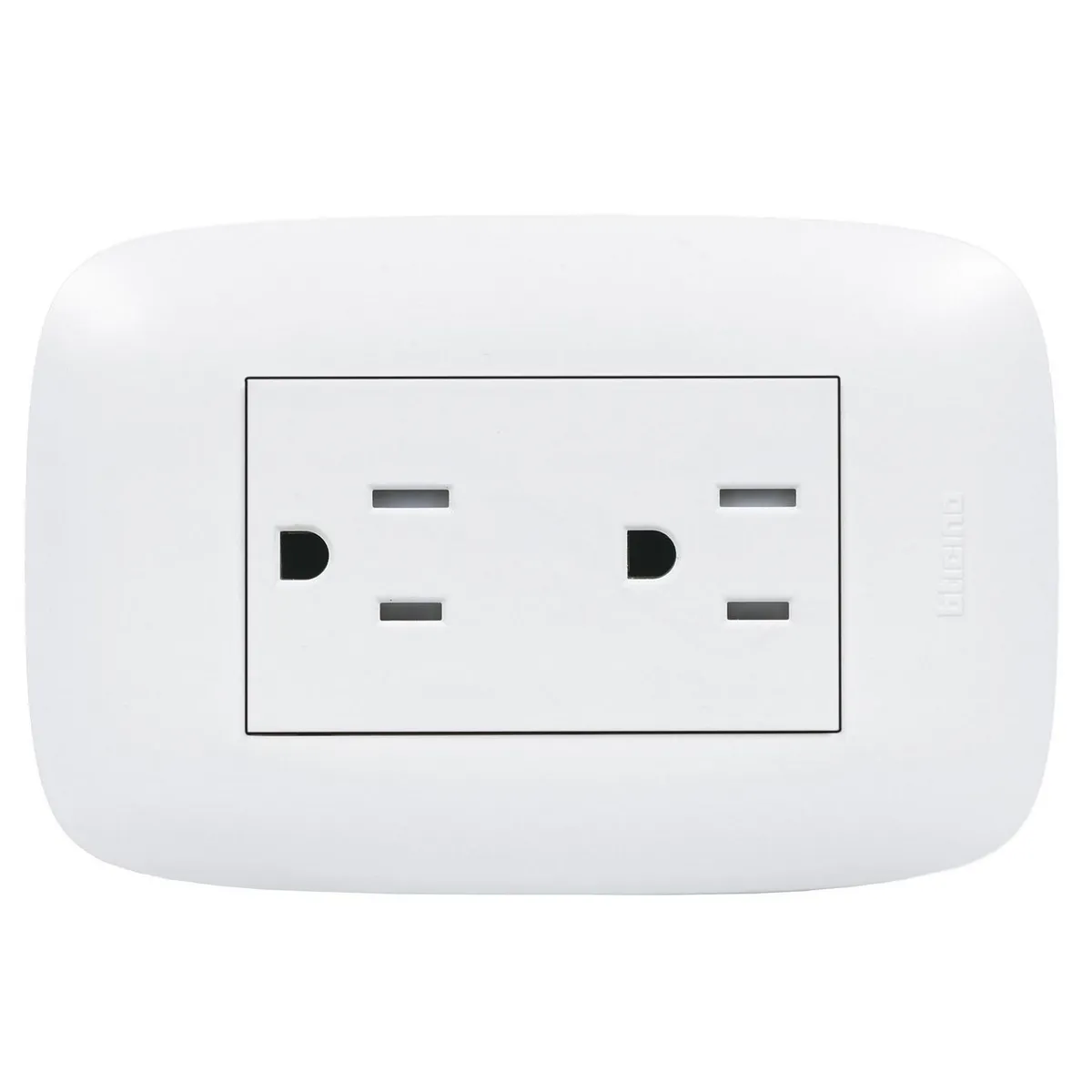 BTICINO - Tomacorriente Doble Americano P/T Domino Sencia Blanco