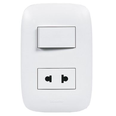 Interruptor + Tomacorriente Simple Domino Sencia Blanco