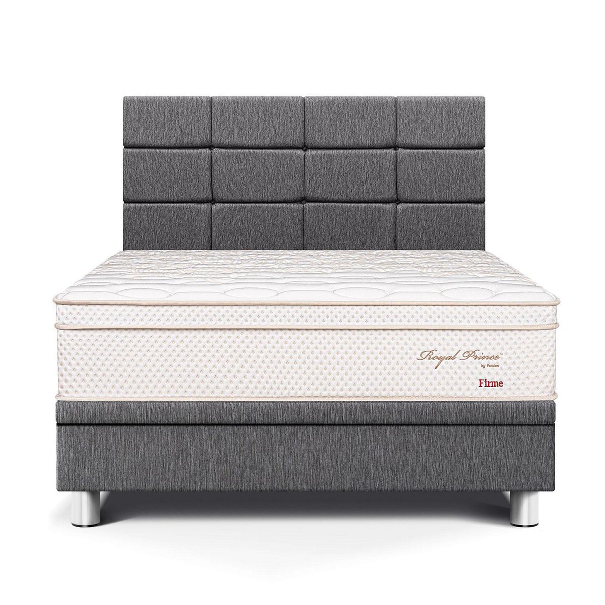 PARAISO - Dormitorio Boxet Blocks Royal Prince Firme 2 Plazas Gris + 2 Almohadas Viscoelásticas