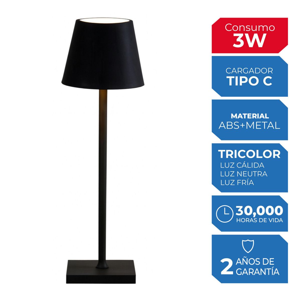 ILUMA - Lámpara de Mesa Touch Negra.