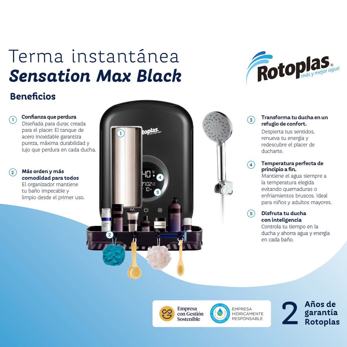 ROTOPLAS - Rapiducha Eléctrica Rotoplas Sensation Max Black 5500W
