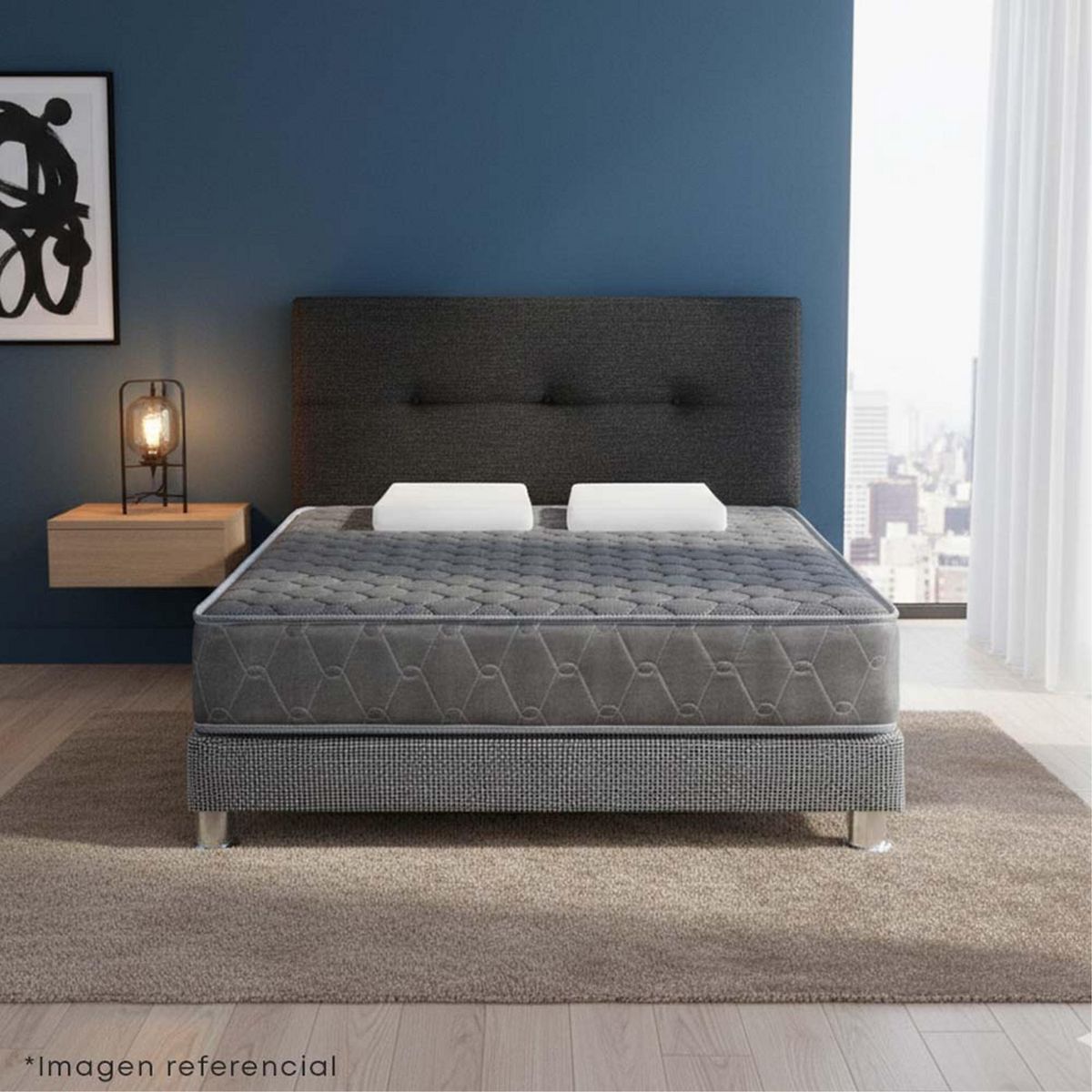 FORLI - Dormitorio 2 Plazas Gris Acqua + Almohada