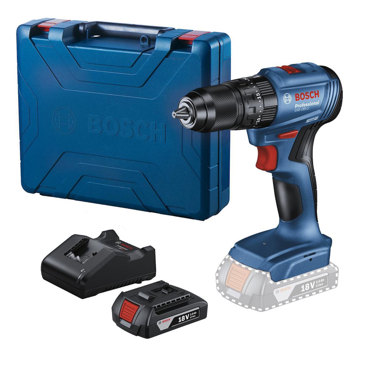 BOSCH - Taladro GSB 185LI 1B y Kit XLINE 83 Unidades