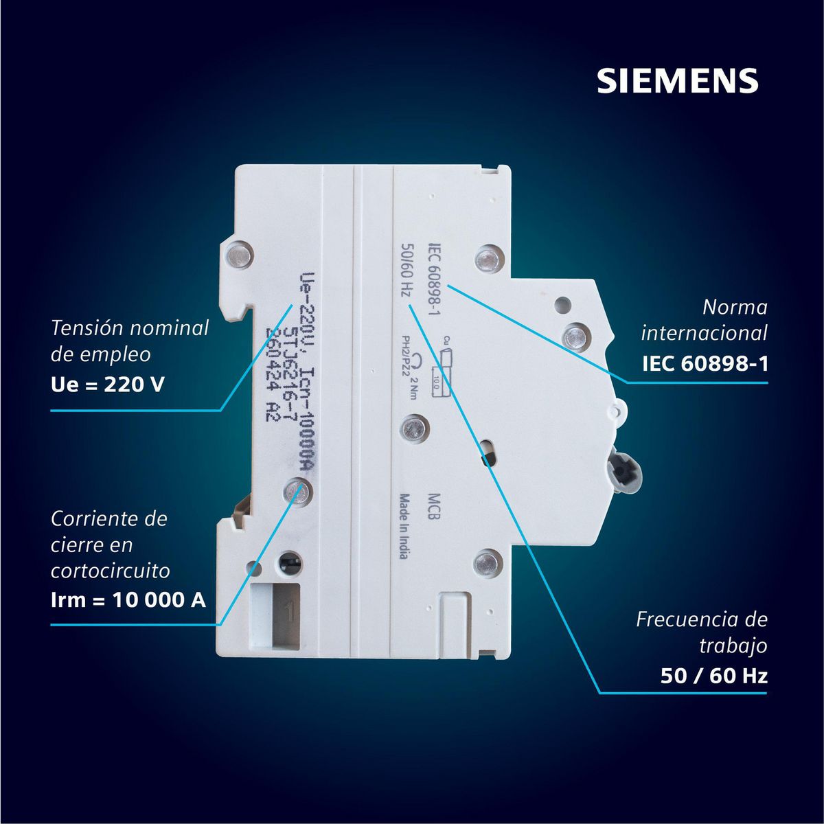 Interruptor Termomagnetico SIEMENS 2x16A 10Ka 220V CurvaC IEC60898, marca SIEMENS - Foto 2