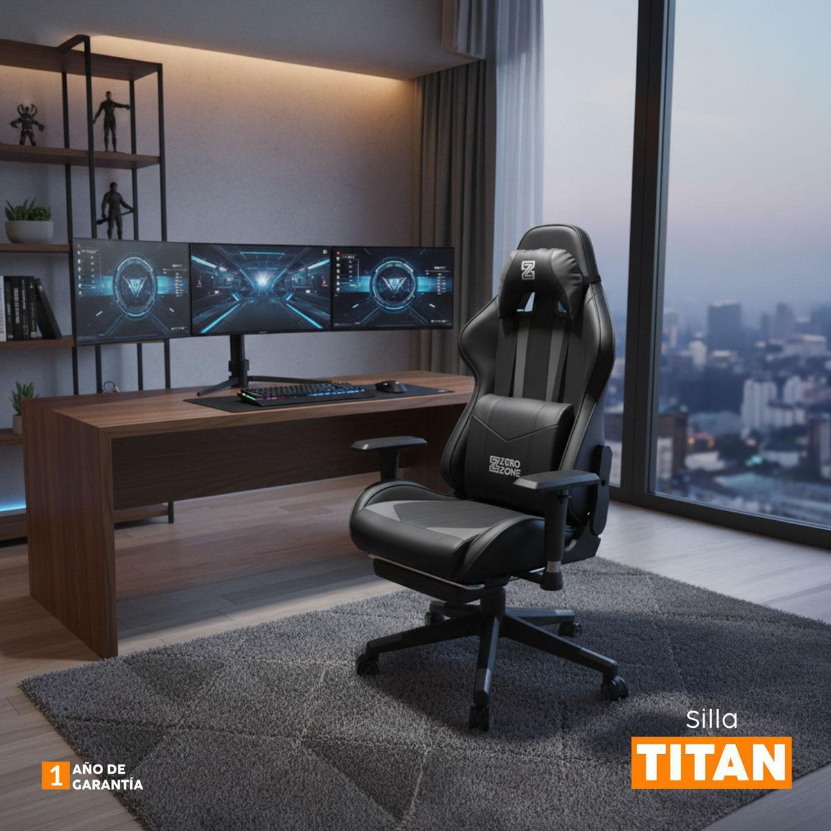 BONNO - Silla Gamer Titan con Reposapies Negro Gris Bonno