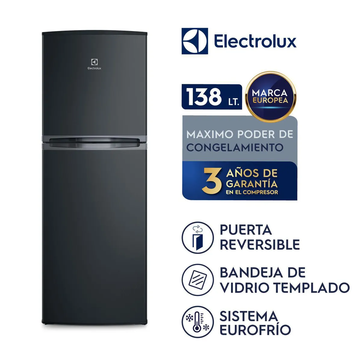 ELECTROLUX - Refrigeradora Top Freezer Frío Directo 138 Litros ERT18G2HNB