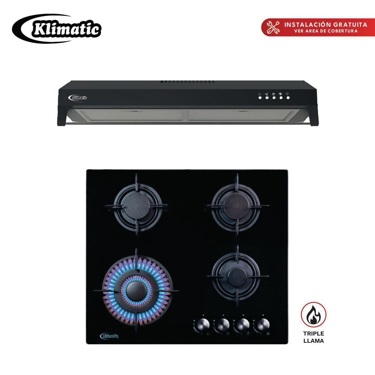 Klimatic - COMBO ENCIMERA A GAS NINA60 + CAMPANA VENTO A PLUS 60CM
