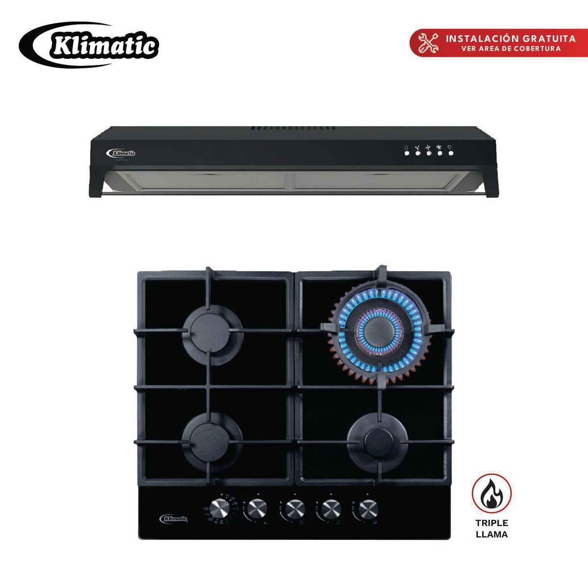 Klimatic - COMBO ENCIMERA A GAS TREVI60 + CAMPANA VENTO A PLUS 60CM