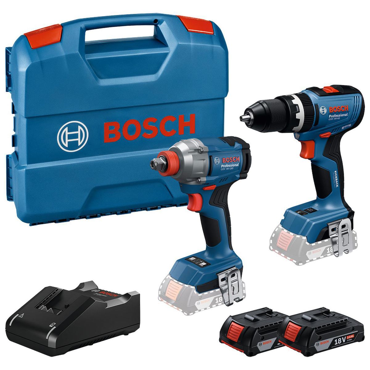 BOSCH - COMBO Inalámbrico Bosch Taladro GSB18V-65 + Llave de impacto GDX18V-285 REGALO: Amoladora GWS 18V-8