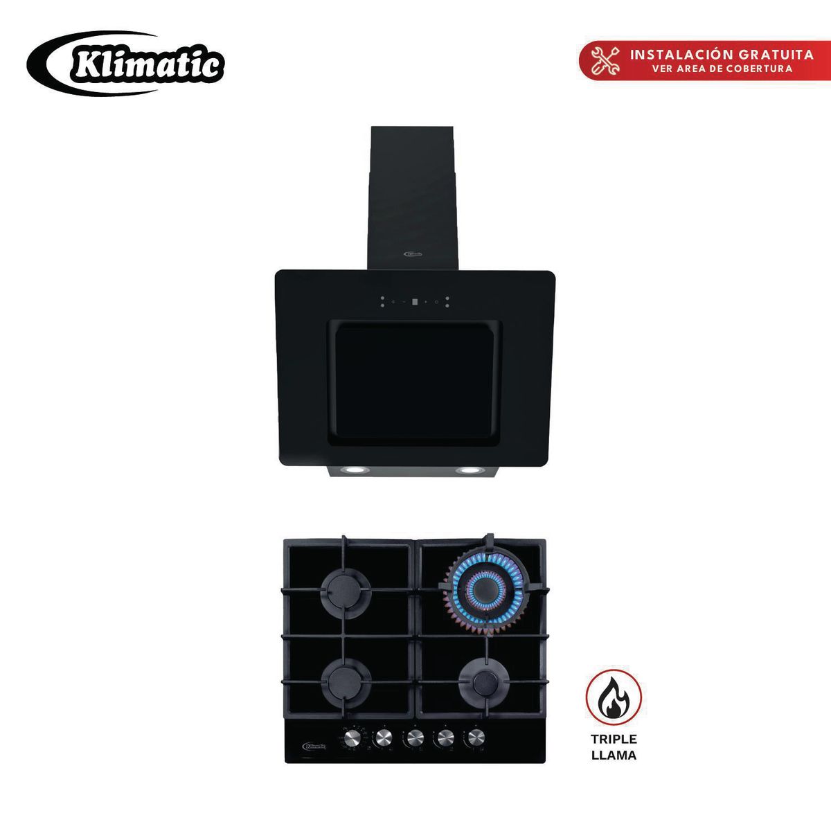 Klimatic - COMBO ENCIMERA A GAS AOSTA60 + CAMPANA DECORATIVA ARIA 60CM