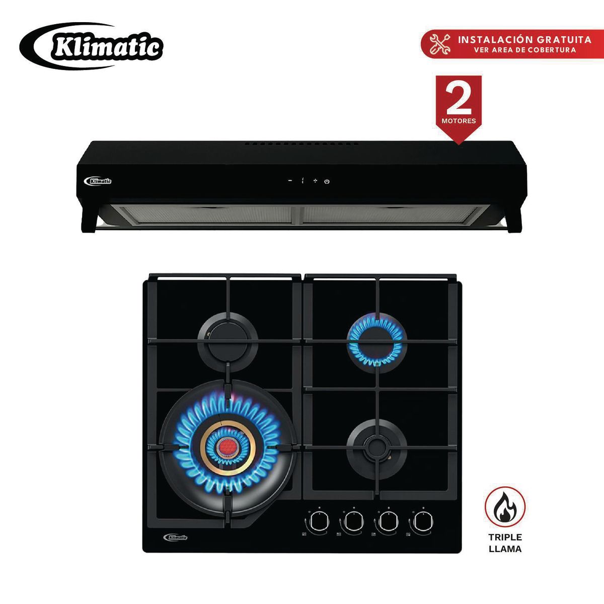 Klimatic - COMBO ENCIMERA A GAS VULCANO4 + CAMPANA MARKEN 60CM