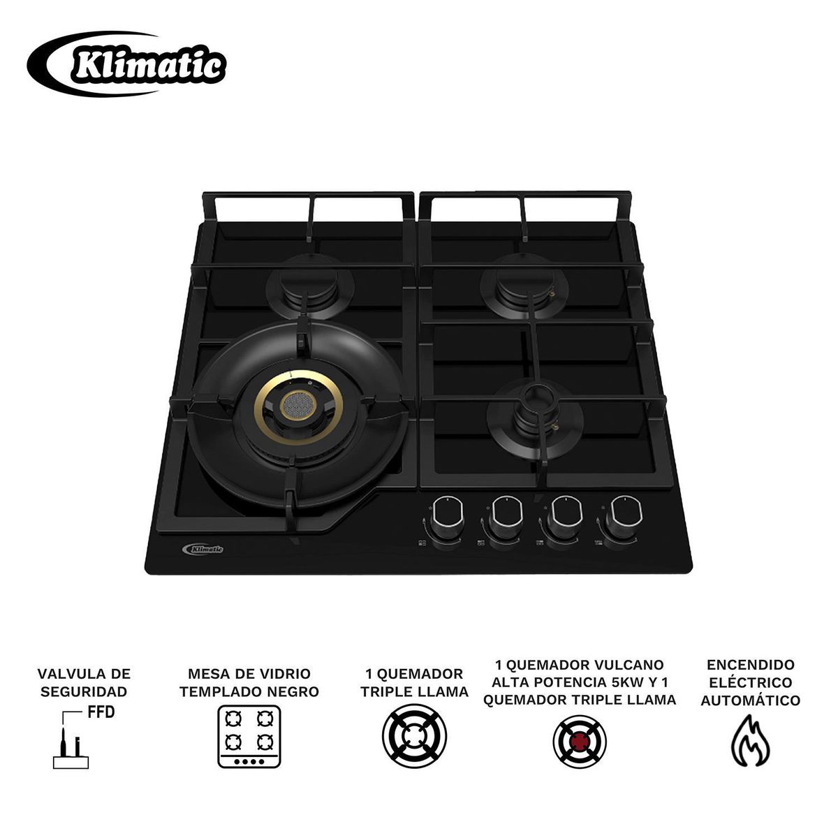 Klimatic - COMBO ENCIMERA A GAS VULCANO4 + CAMPANA MARKEN 60CM