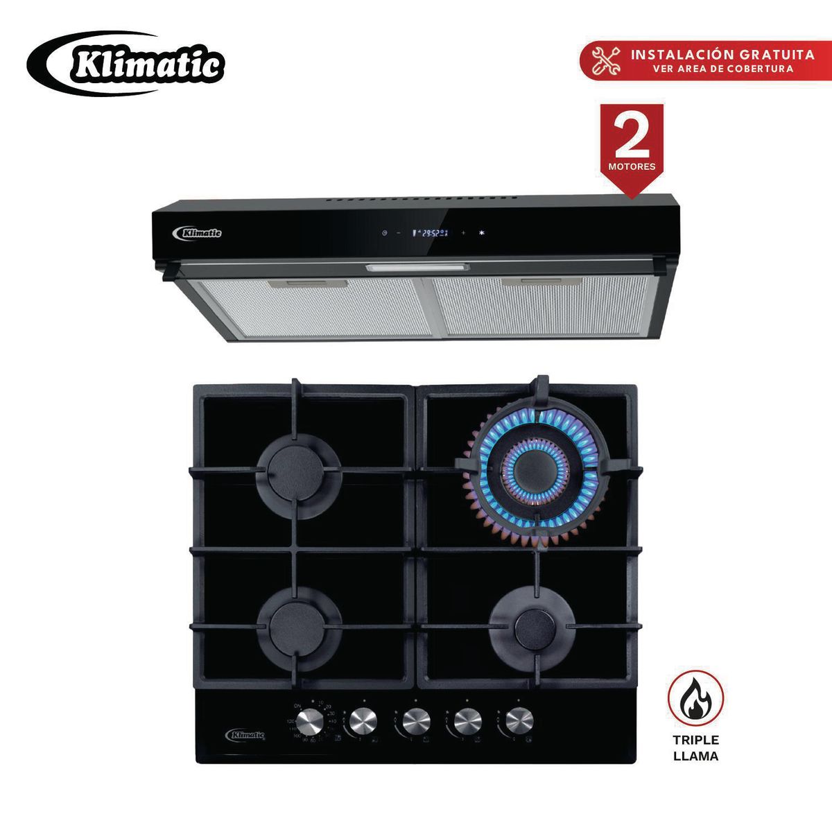 Klimatic - COMBO ENCIMERA A GAS AOSTA60 + CAMPANA AMSTERDAM BK 60CM
