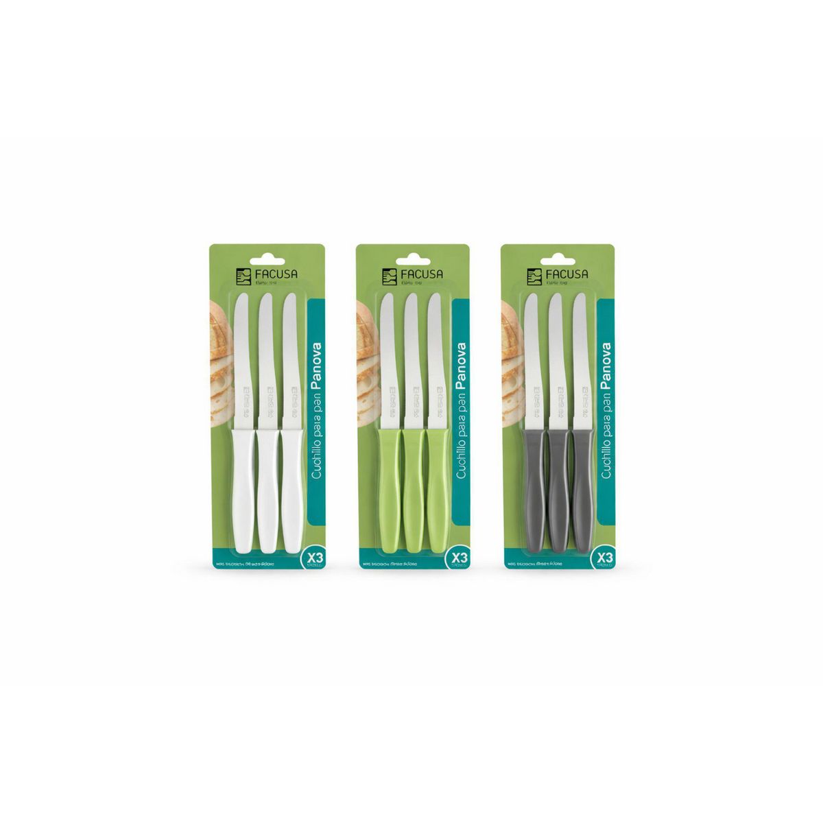 Blister 3 piezas cuchillo Plan Mango de Plastico, marca FACUSA - Foto Principal