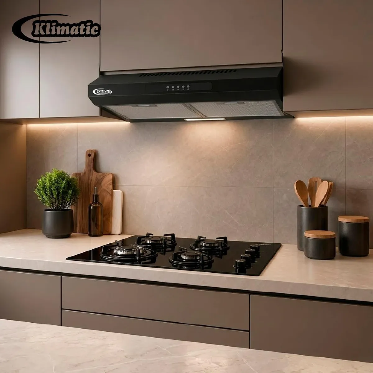 KLIMATIC - Combo Encimera a Gas Kristal Black + Campana Vento K 60cm