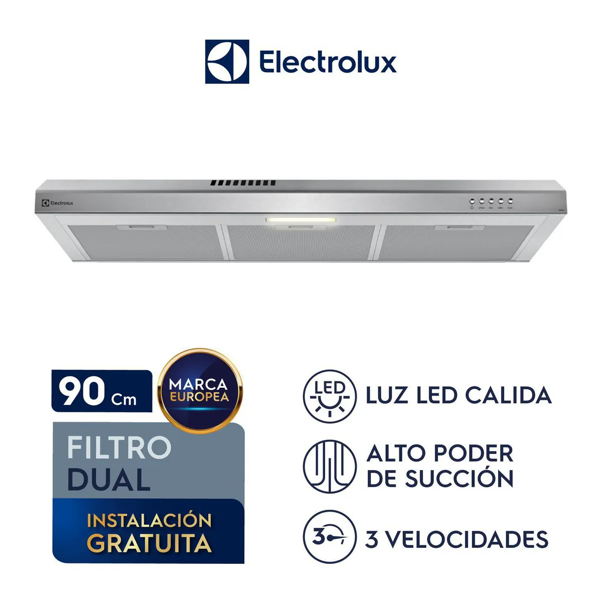 Electrolux - Campana Extractora Empotrable 90cm Silver Electrolux