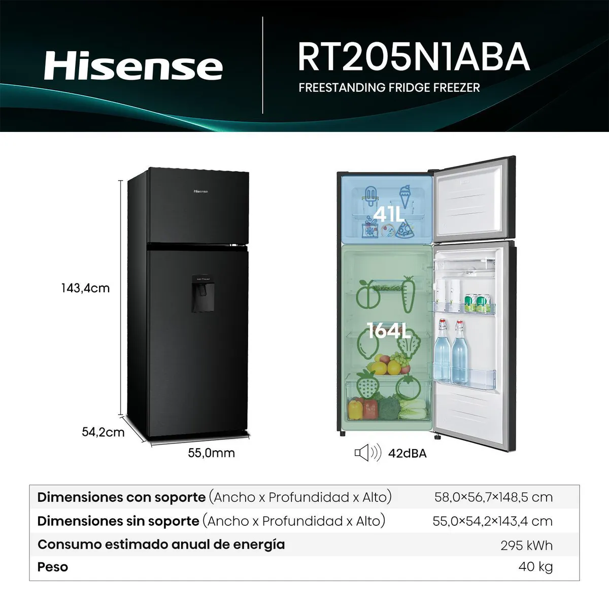 Hisense - Refrigeradora Top Freezer Frío Directo 205 Litros RT205N1ABA