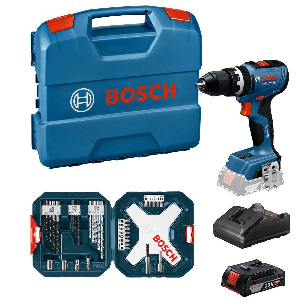 Taladro Percutor Bosch 18V-65 + Set 34pzs + Batería + Cargador, marca Bosch - Foto Principal