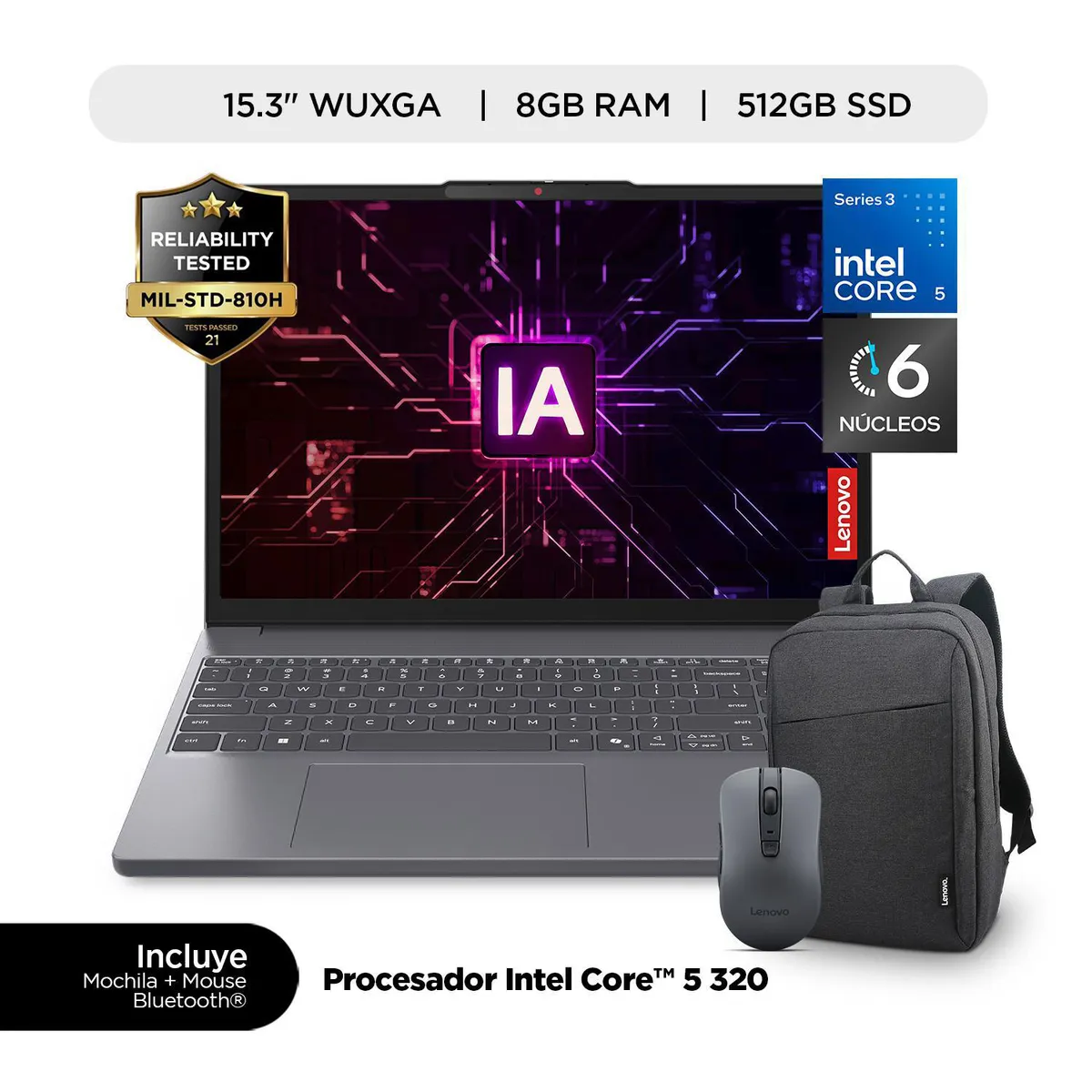 Laptop Lenovo Ideapad Slim 3 I5 15iwc11 8 + 512 GB Luna Grey, marca LENOVO - Foto Principal