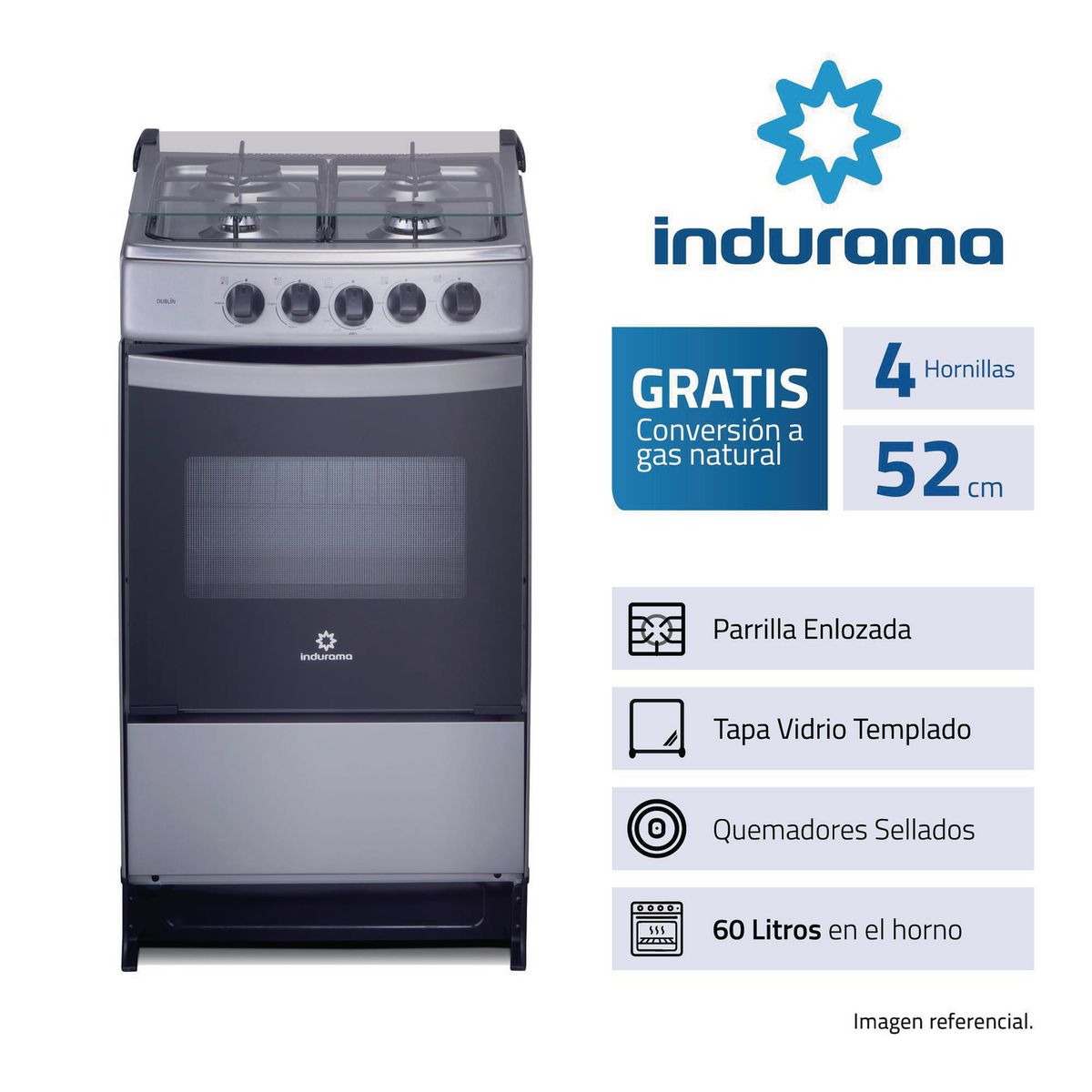 INDURAMA - Cocina Dublin Gris C20 Per 4 Hornillas