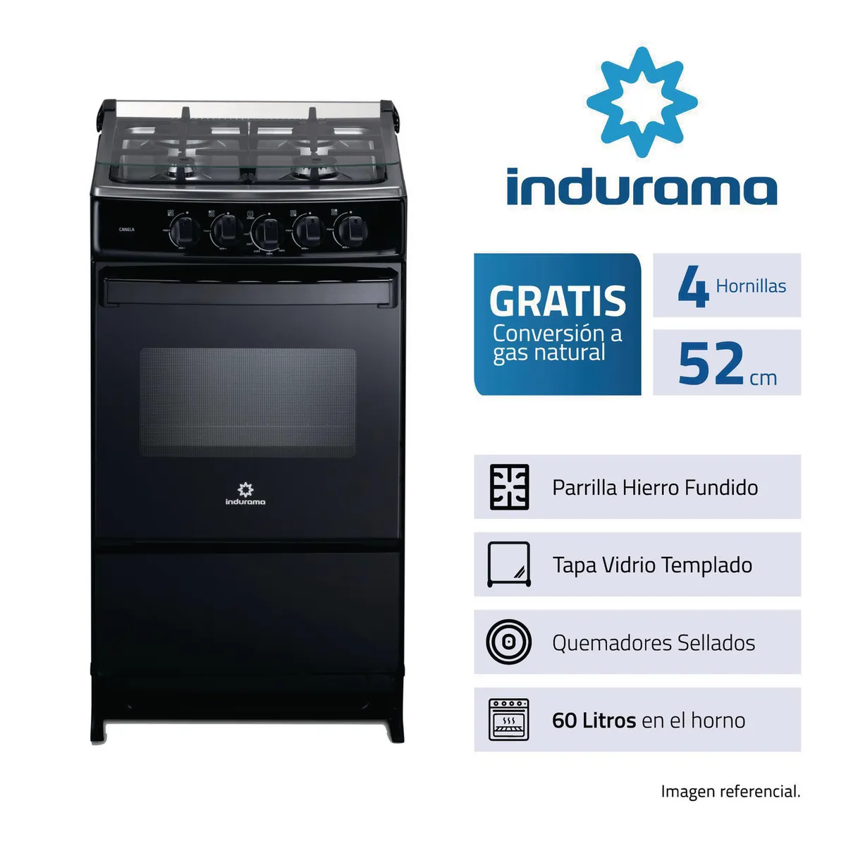 INDURAMA - Cocina Canela Negro C20 Per 4 Hornillas