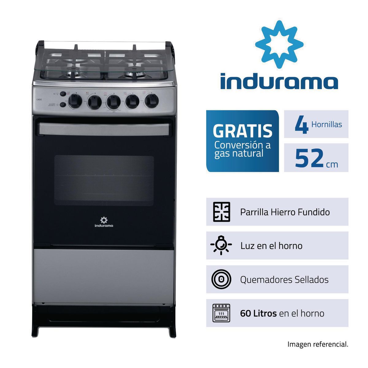 INDURAMA - Cocina Cadiz Gris C20 Per 4 Hornillas