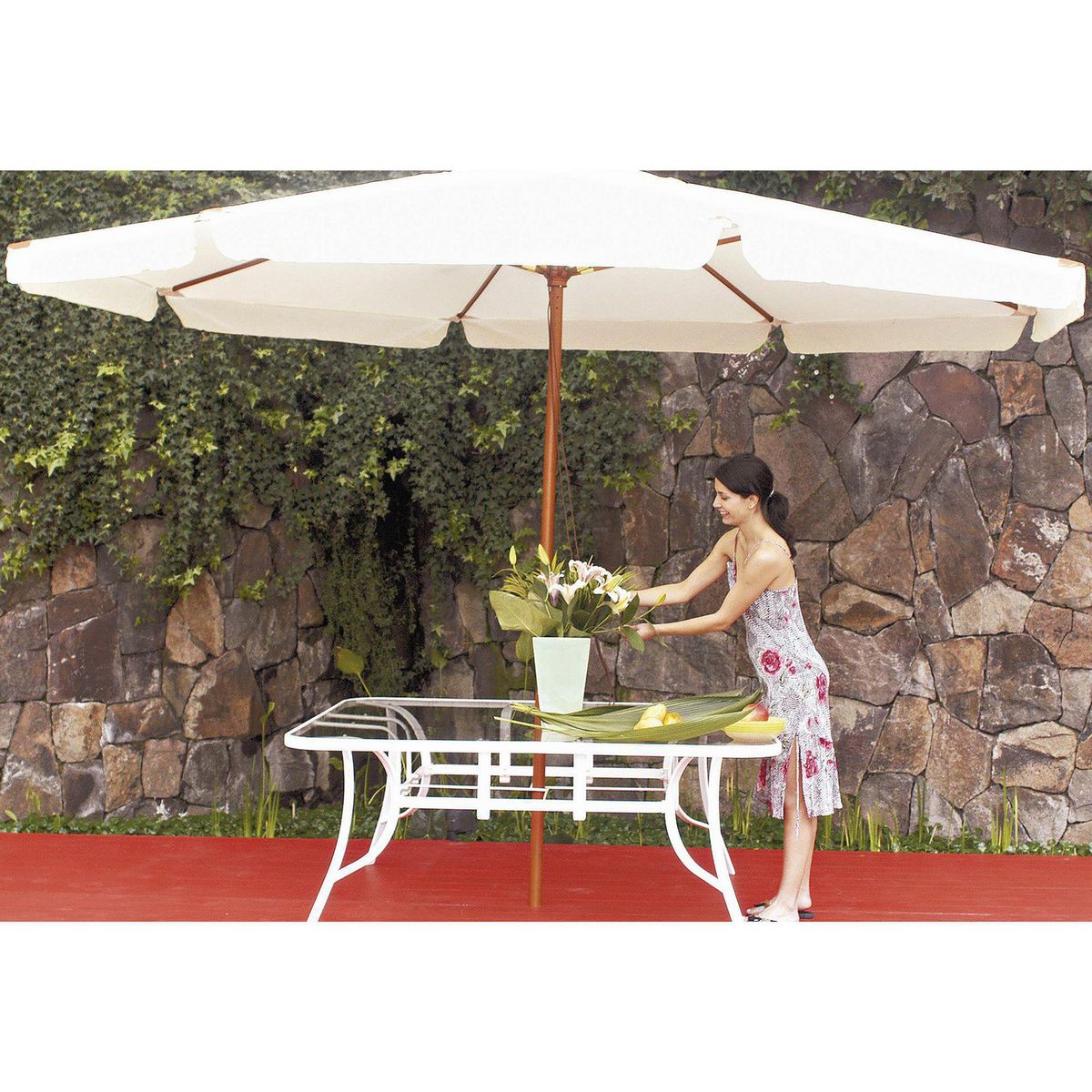 JUST HOME COLLECTION - Sombrilla para Terraza de Madera Blanca 4m - No incluye base