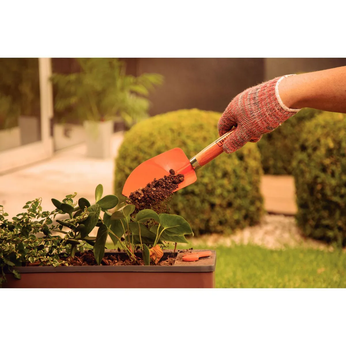 TRAMONTINA - Palita Ancha Acero Naranja con Mango de Madera 8.3x6.4cm