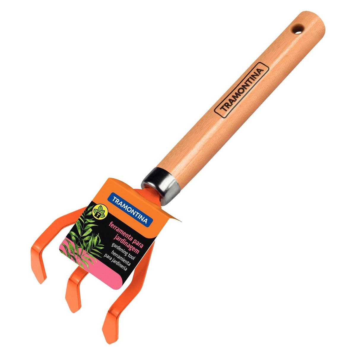 TRAMONTINA - Rastrillo Acero Naranja con Mango de Madera 7.2x5.9cm