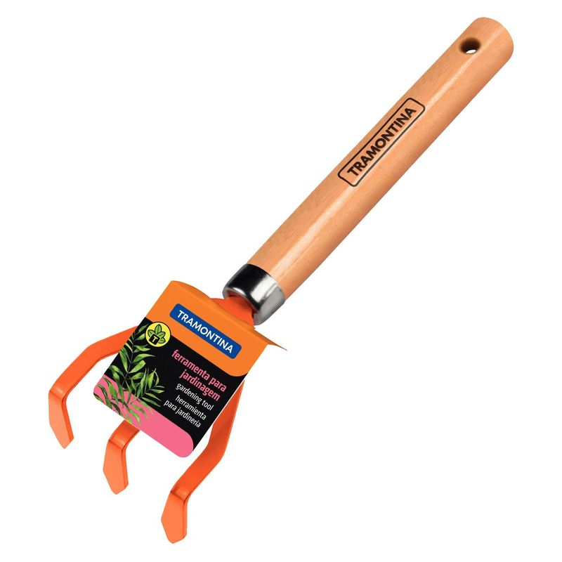 TRAMONTINA - Rastrillo Acero Naranja Con Mango De Madera 7.2X5.9Cm
