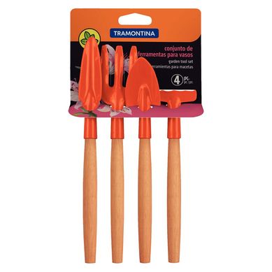 Kit De Herramientas Para Macetas 4 piezas Metal Naranja con Mango de Madera