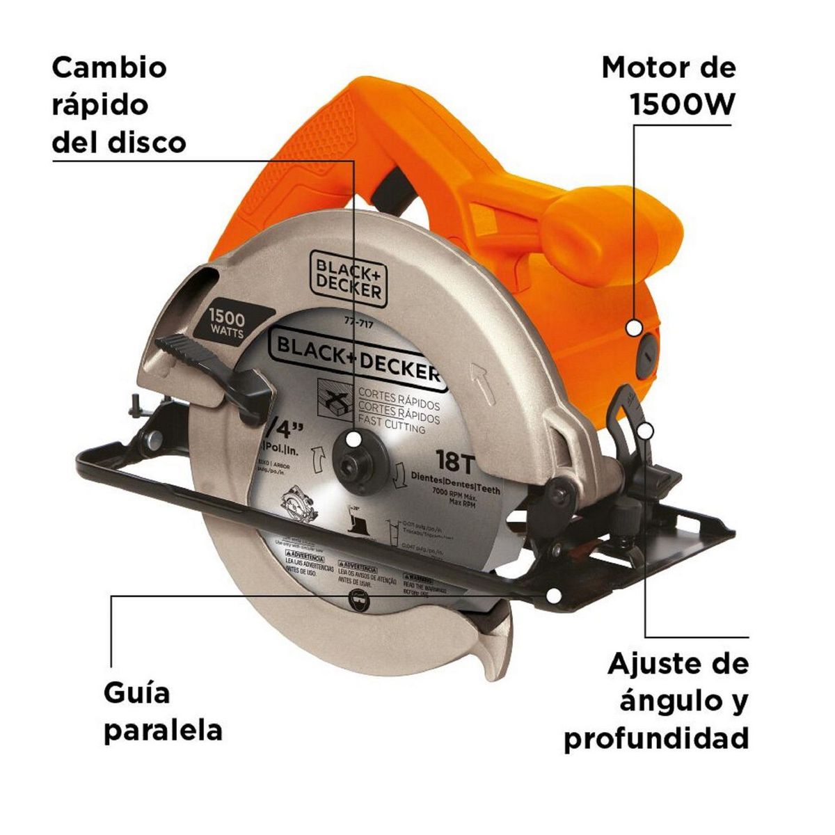 BLACK+DECKER - Sierra Circular Electrica Black&Decker 7-1/4" 1500W CS1024