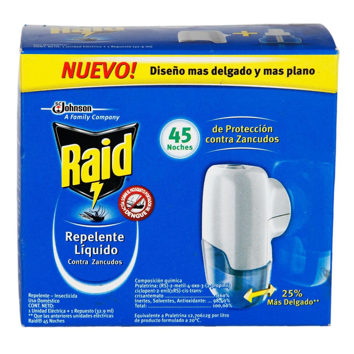 RAID - Repelente Líquido Raid Insectos Voladores + 1 Repuesto 65gr