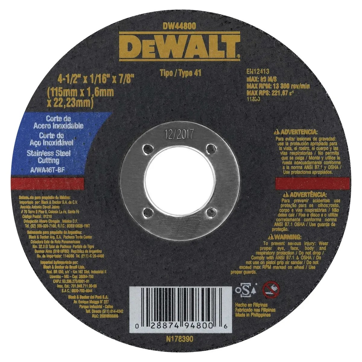 DEWALT - Disco de Corte multiuso 4 1/2" x 1.6 mm Dewalt