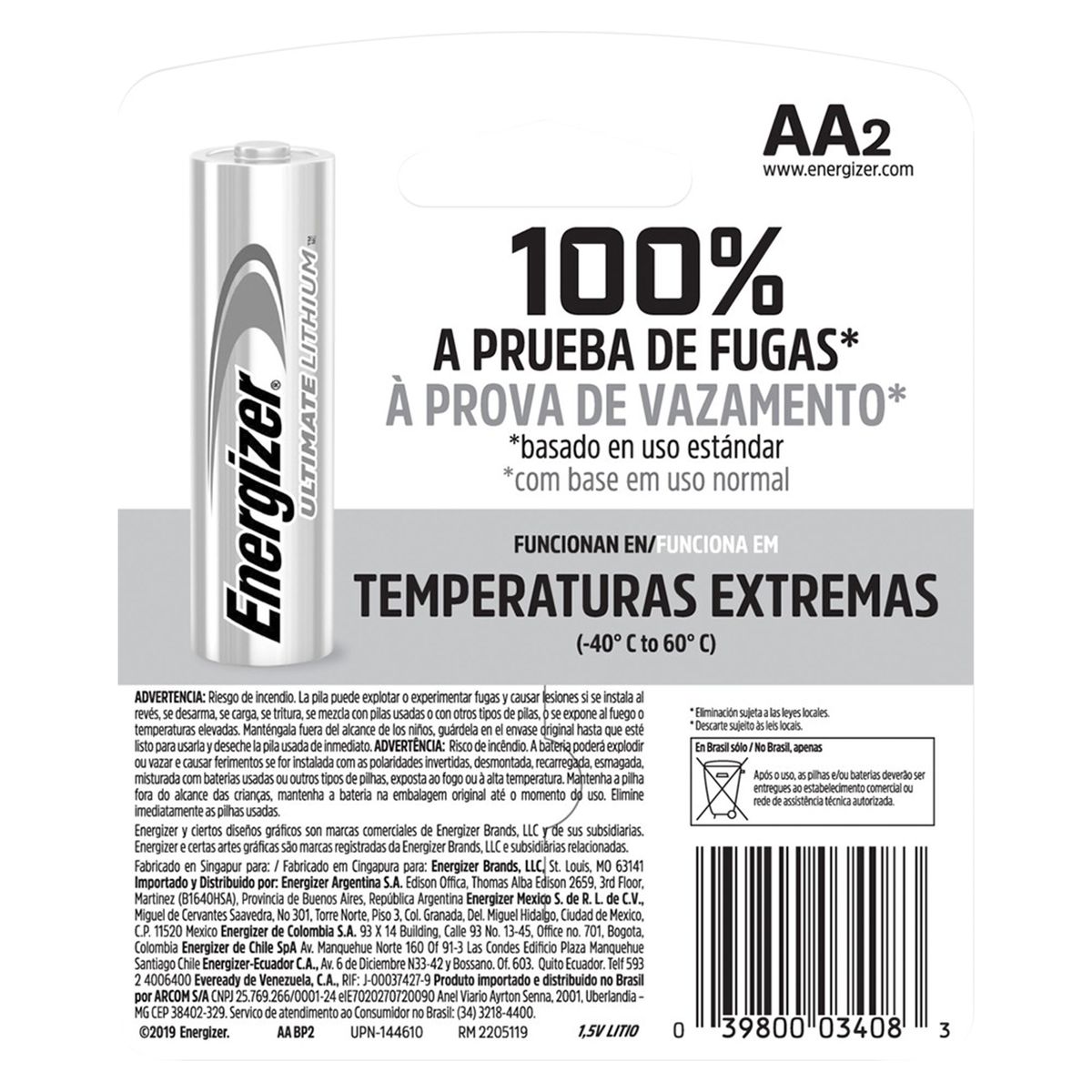 ENERGIZER - Pack de 2 Pilas Litio Energizer AA 1.5V